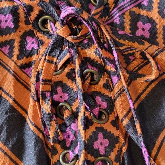 Hale Bob X-Small Multi Color Print All Viscose Blouse Long Sleeves Tie Placard - Picture 7 of 16